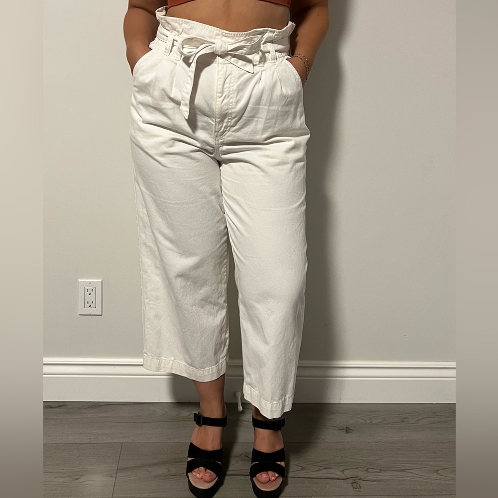 H&M Women's Cream White Paperbag Waist Pants Size 12